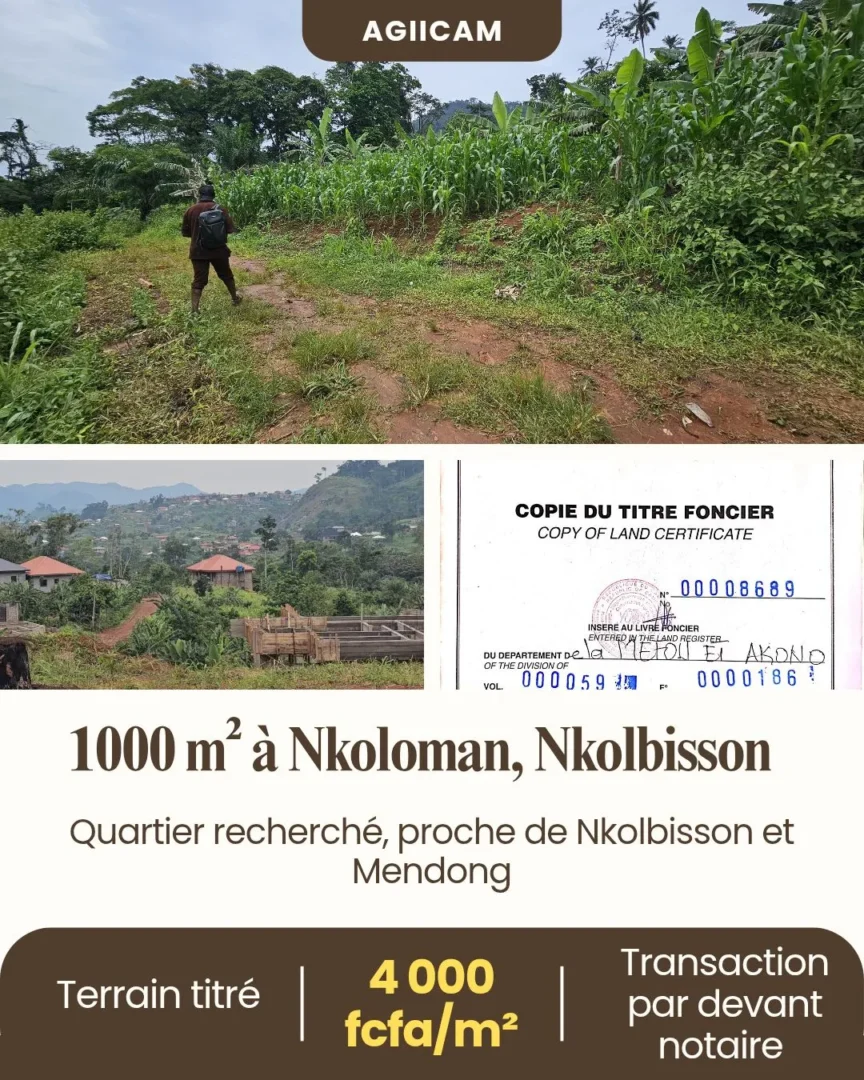 TERRAIN TITRÉ À VENDRE À NKOLOMAN YAOUNDE CAMEROUN