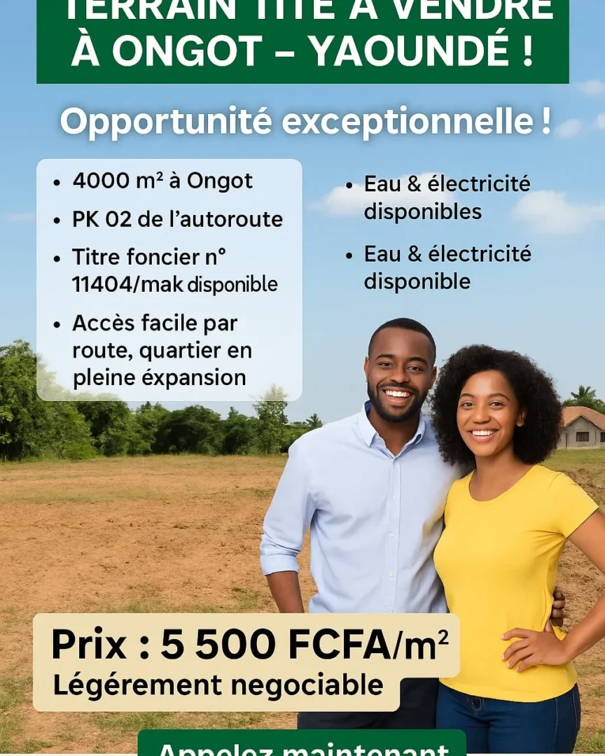 🟢 TERRAIN TITRÉ À VENDRE À ONGOT – YAOUNDÉ !