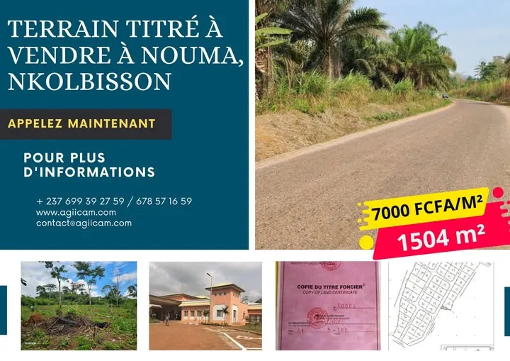 Terrain titré de 1504 m² à vendre à Nouma Nkolbisson, YAOUNDÉ